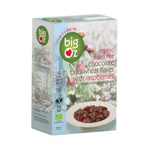 BIG OZ MORNING CEREALS Organic Chocolate Buckwheat Flakes with Raspberries